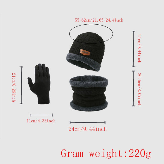 Wholesale three-piece knitted hat winter warm hat non-slip touch screen gloves