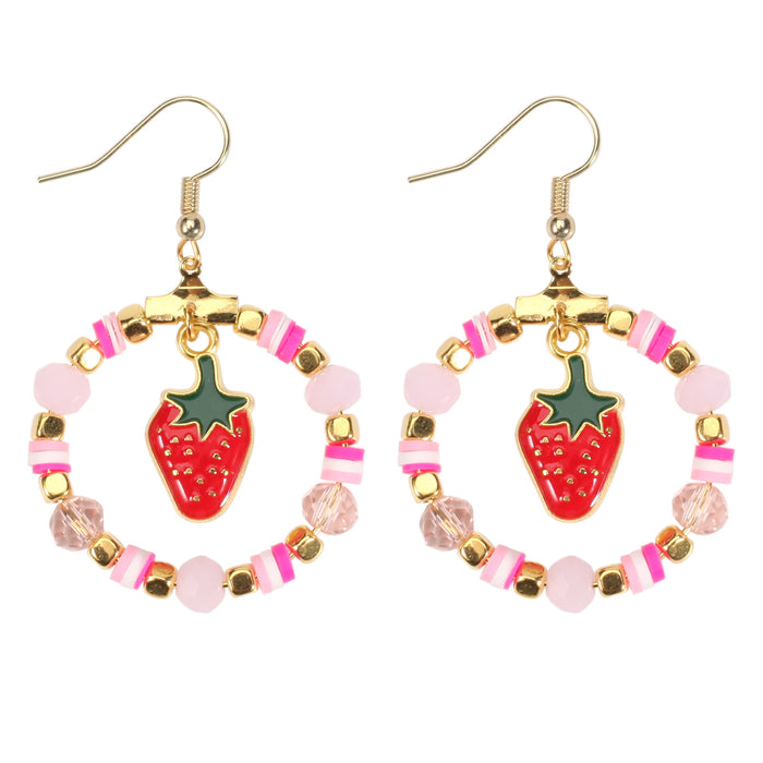 Wholesale Beaded Strawberry Pendant Earrings Pink Red Cute Fruit Earrings JDC-ES-Xiny006