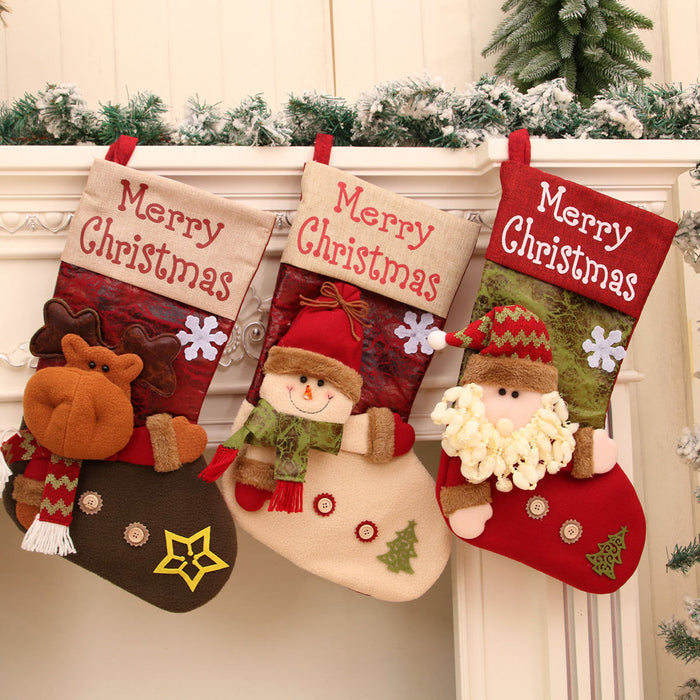Wholesale linen button oversized Christmas stocking Christmas decorations  socks gift bag