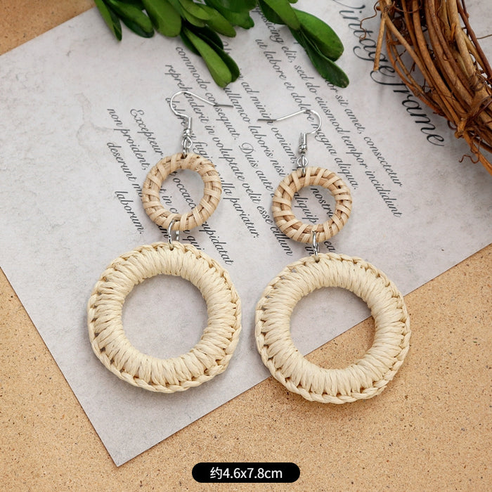 Wholesale Rattan Woven Ethnic Style Wooden Earrings JDC-ES-Luox010