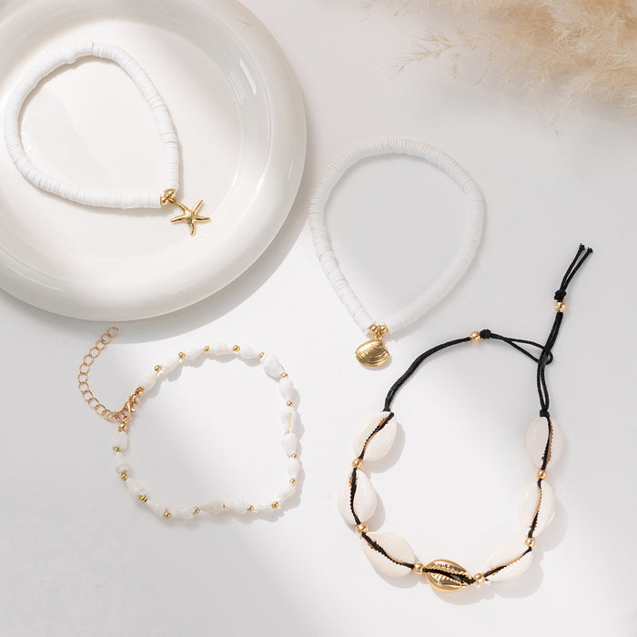 Wholesale Shell foot chain 4-piece set, fashionable and versatile woven foot accessory