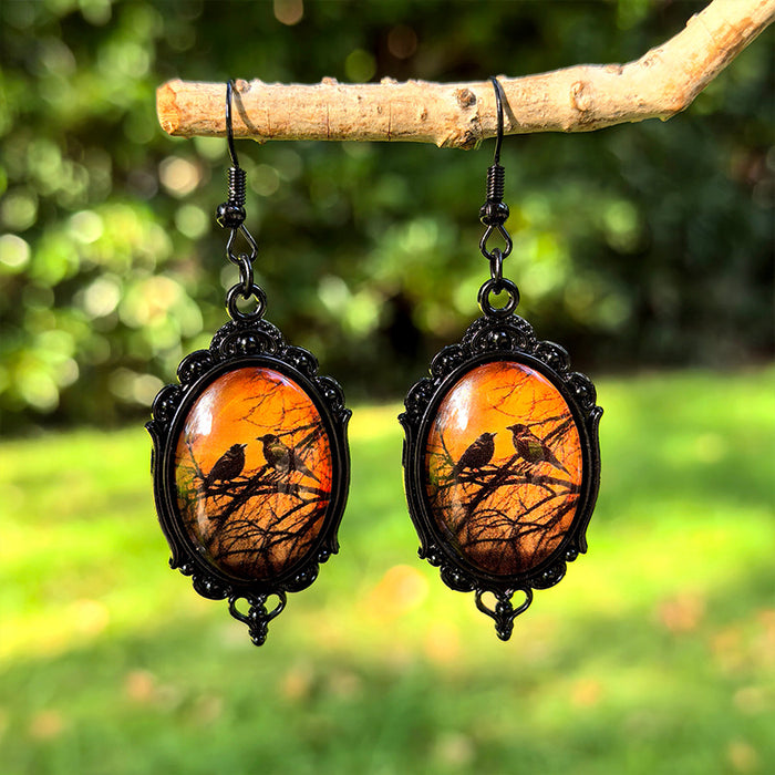 Wholesale  Black Crow Time Gemstone Pendant Earrings Gothic Dark Series Ear Jewelry