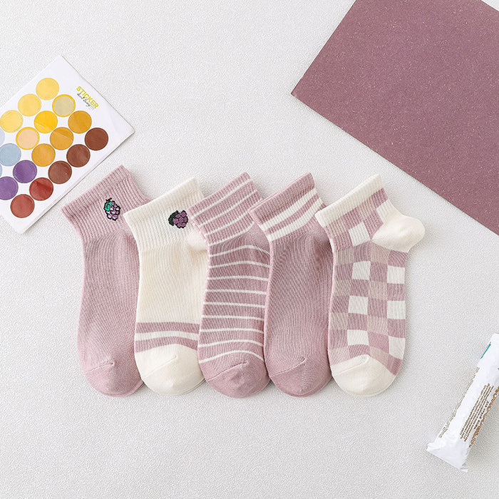 Wholesale New short tube boat socks, thin cotton socks, checkered socks