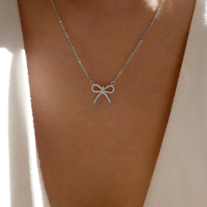 Wholesale Butterfly Knot Pendant Alloy Diamond Necklace Women's Style