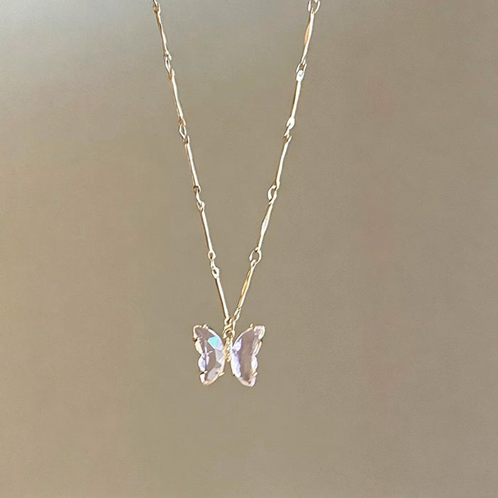 Wholesale Butterfly Double Layer Tassel Choker Necklace Metal Crystal Summer Chic Jewelry MOQ≥2