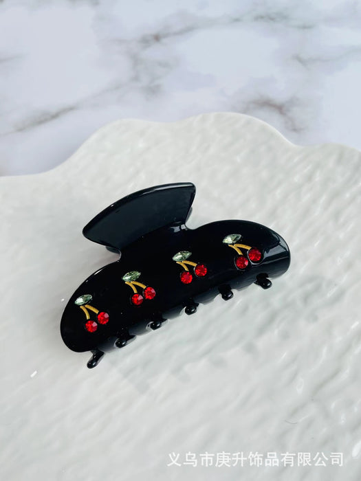 Wholesale Cute Cherry Rhinestone Acetate Hair Clip Grip for Women Daily Hair Accessory