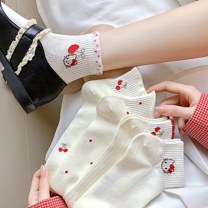 Wholesale Socks, short tube boat socks, combed cotton, college wind flower edge socks