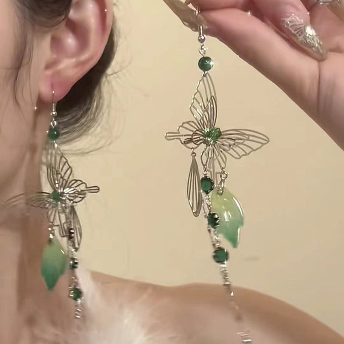 Wholesale Butterfly tassel earrings with sweet flowers, long earrings with exquisite temperament, and delicate earrings