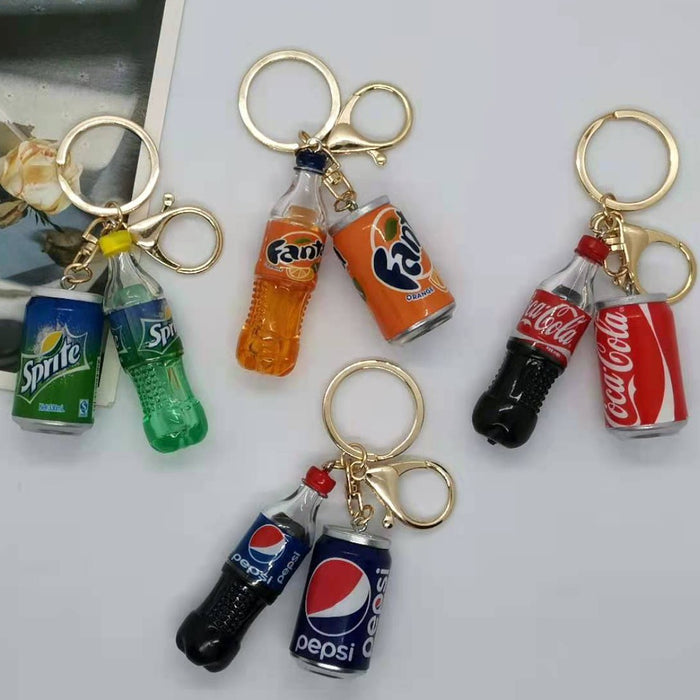 Wholesale simulation Coke  beverage bottle can combination key chain bag car key chain pendant gift