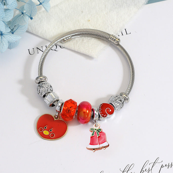 Wholesale Stainless Steel Electroplated Christmas Reindeer Bell Charm Bracelet MOQ≥2