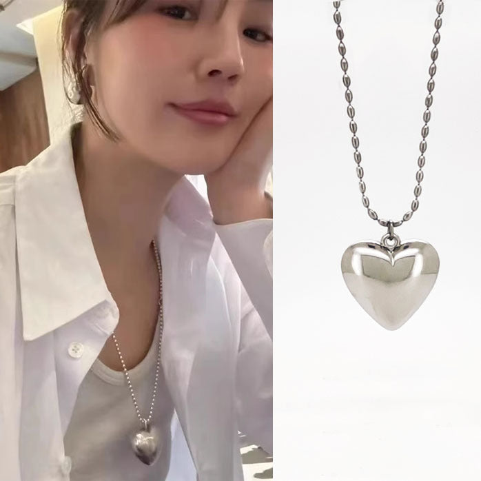 Wholesale Love necklace, silver long peach heart chain, high-end layering