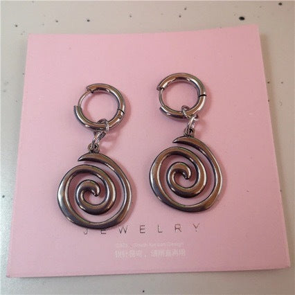 Wholesale Retro geometric spiral stainless steel earrings, personalized and trendy hip-hop earrings