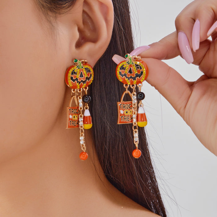Wholesale Oil-Dropping Diamond Pumpkin Earrings  Funny  Tassel Earrings