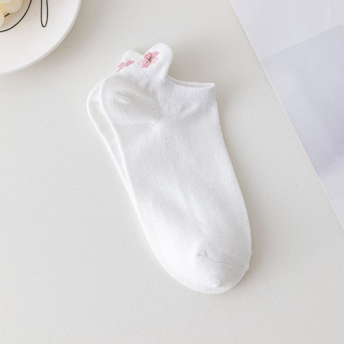 Wholesale Socks Cotton Shallow Socks Embroidered Small Flower Cartoon Short Ship Socks at the Heel