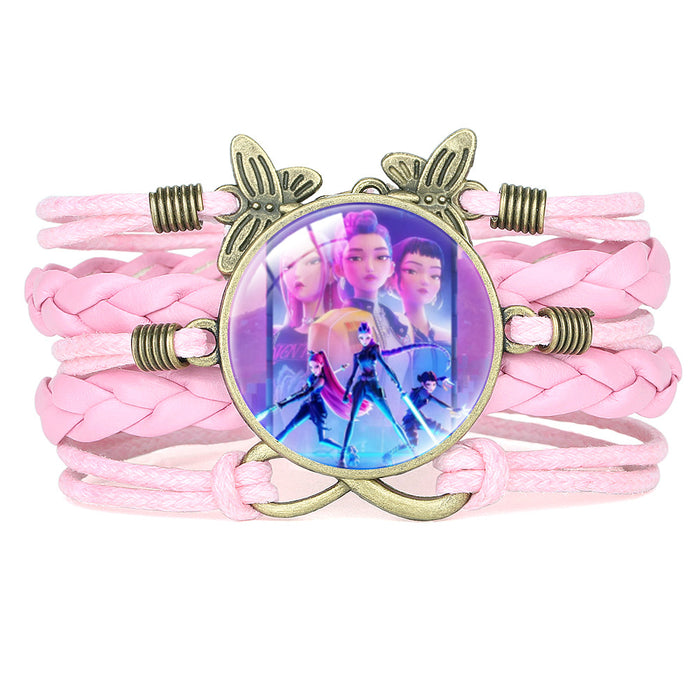 Wholesale KPOP Retro Butterfly Combination Cute Pink Multi-Layer Braided Girl Bracelet