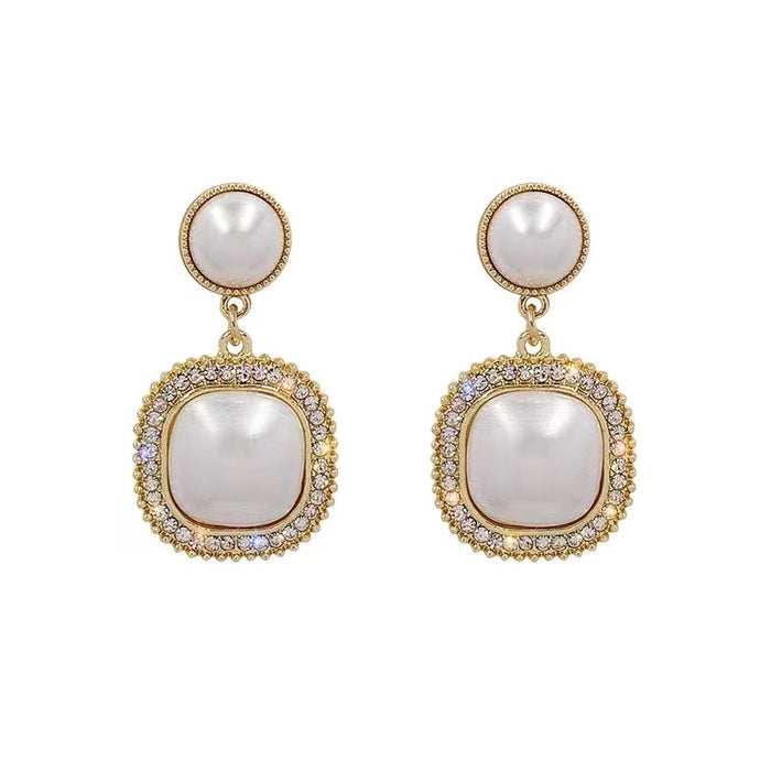 Wholesale Square Pearl Alloy Diamond Earrings JDC-ES-Chengx002