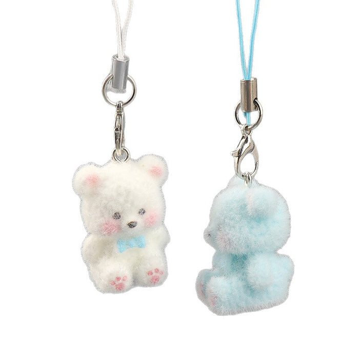 Wholesale Resin flocked colorful 3D bear phone charm,  cute and creative cartoon keychain