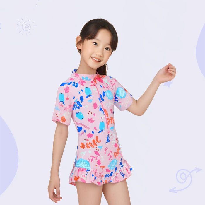Wholesale Children's swimsuits, girls' cute floral one-piece swimsuits, children's high bounce comfortable quick drying swimsuits, girls' swimming