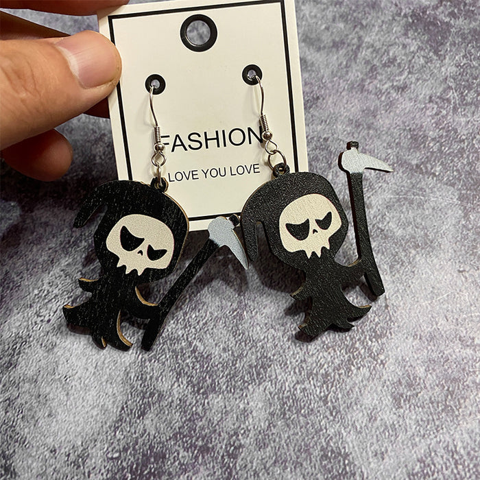 Wholesale  Earrings Horror Evil Ghost Black Cat Pumpkin Earrings Dark Wind Wooden Printed