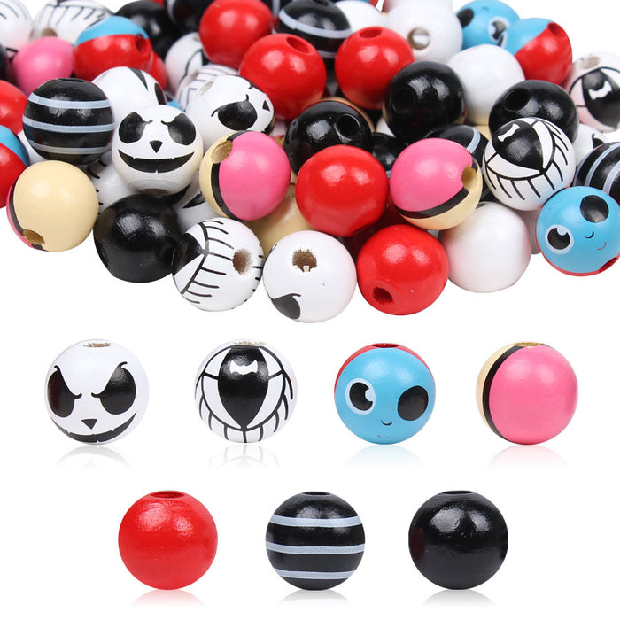 Wholesale 50PCS Halloween Ghost Face DIY Tassel Wooden Beads JDC-BDS-TianYue018