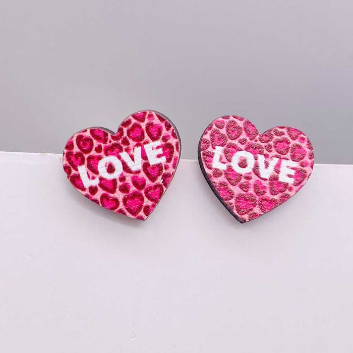 Wholesale Valentine' s Day wooden earrings pink envelope dwarf rose lovely earrings Valentine' s Day jewelry