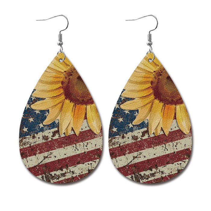 Wholesale Independence Day leather earrings Classic water drop American flag distressed earrings holiday tie-dyed patriotic earrings