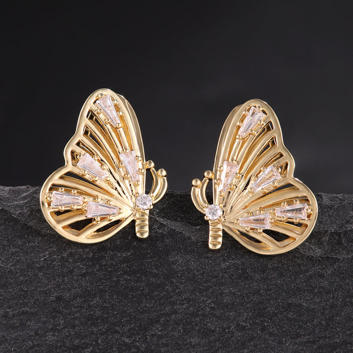 Wholesale Butterfly Wings Electroplated Three-Dimensional Earrings Set with Diamonds
