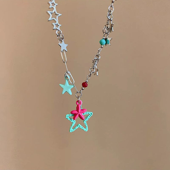 Wholesale Five pointed star necklace, niche design, neck chain, locking bone chain