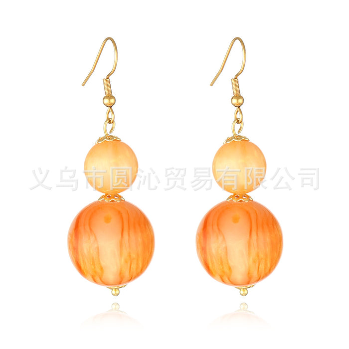 Wholesale Simple colorful resin round bead earrings double bead earrings