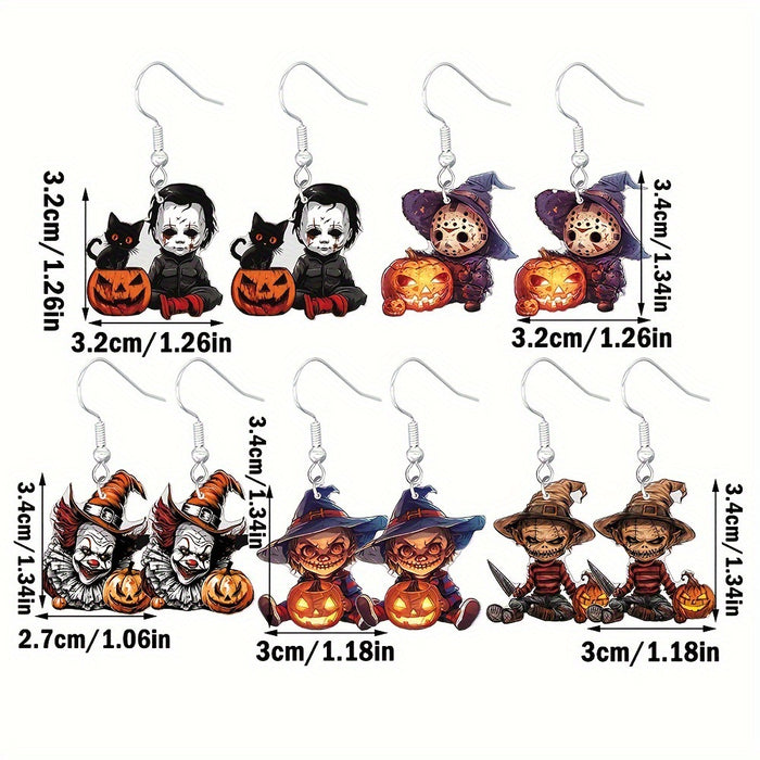Wholesale  Cartoon Acrylic Earrings 2D Skull Clown Pumpkin Design Trendy Fashion Accessory For Party Gift Boutique Resale
