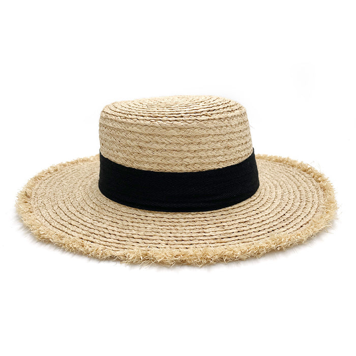Wholesale Letter Embroidered Straw Hat Seaside Vacation Loose-Brimmed Beach Hat
