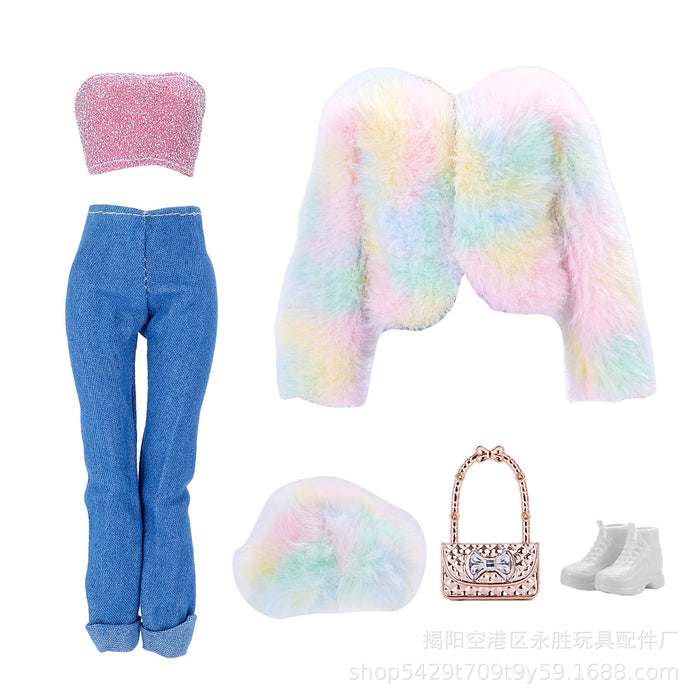 Wholesale Supermodel doll multicolor plush jeans hat suit