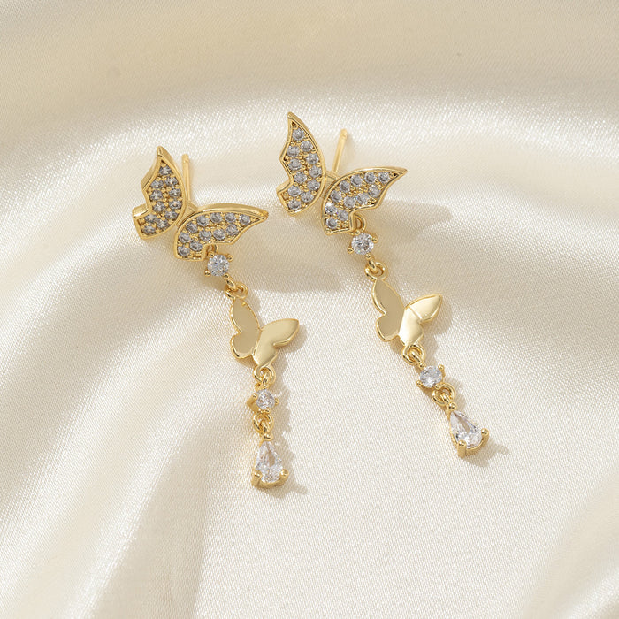 Wholesale Copper inlaid zircon earrings butterfly high-end temperament versatile earrings jewelry