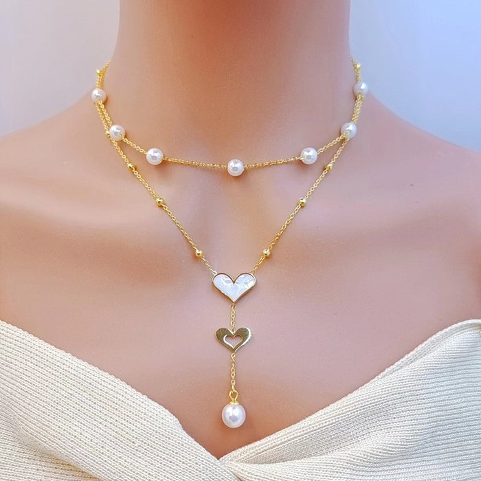 Wholesale Irregular Flower Star Pearl Double Layer Tassel Necklace JDC-NE-JinL004