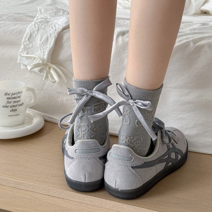 Wholesale Bow shaped mid tube socks with boneless pile socks