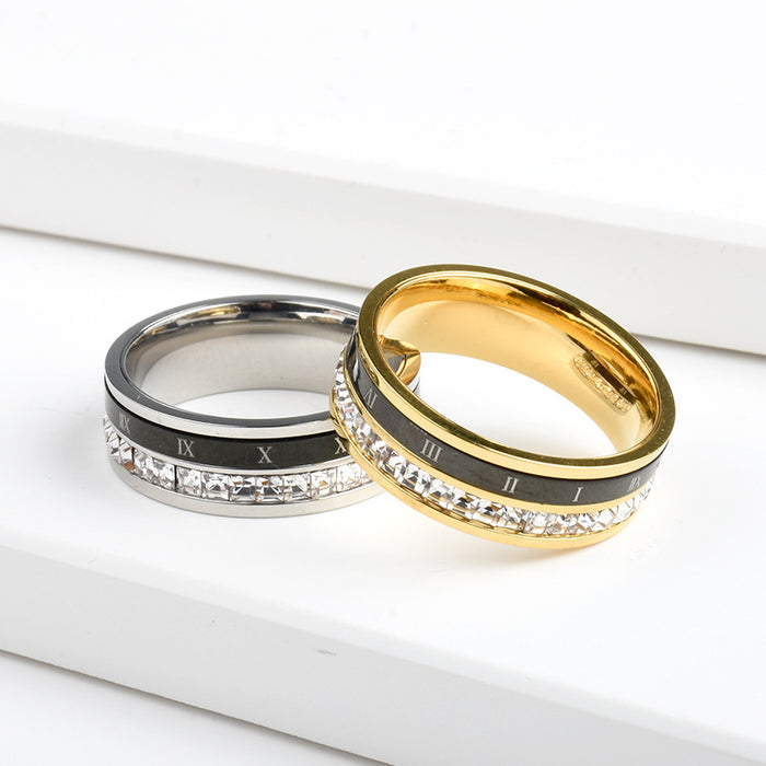 Wholesale Personalized stainless steel rotatable single row square diamond temperament food ring