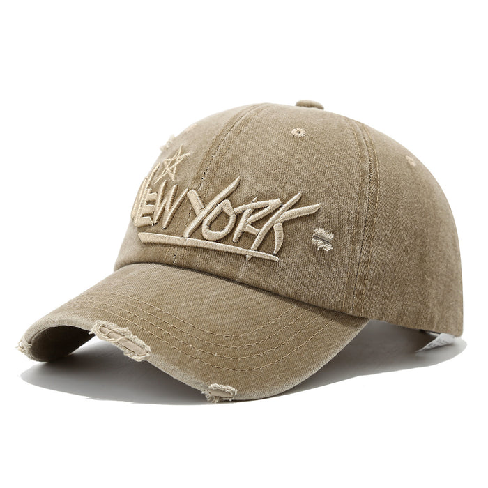 Wholesale  Ripped Hip-Hop Washed Baseball Cap for Men and Women New York Stereo Letter Embroidered Peaked Cap