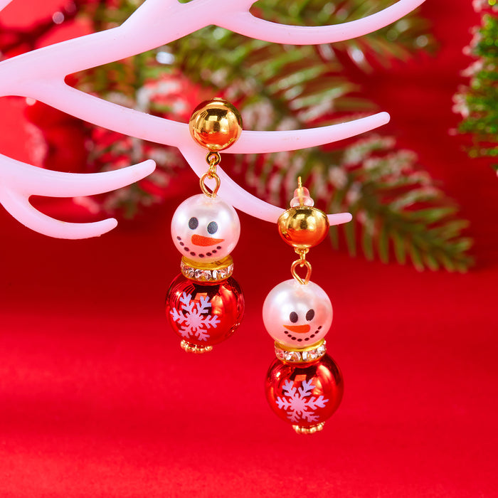 Wholesale Pearl Snowman Earrings Simple High-end Christmas Hat Snowflake Diamond Earrings