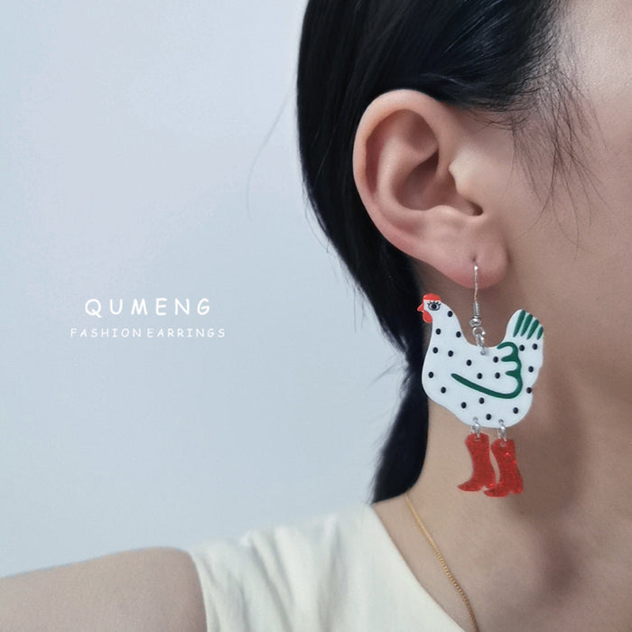 Wholesale Polka Dot Cartoon Chicken High Heels Acrylic Printed Earrings JDC-ES-QingM006