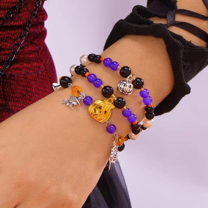 Wholesale  Funny Cartoon Crystal Beaded Bracelet Versatile Witch Pumpkin  Web Wizard Hat Bracelet