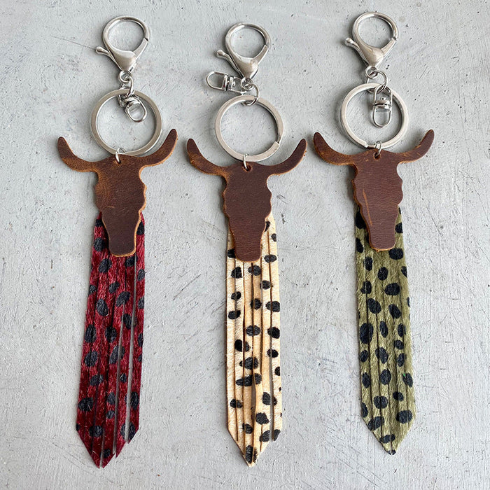 Wholesale 3pairs/pack Western Bull Head Tricolor Leopard Keychain JDC-KC-HeYi016