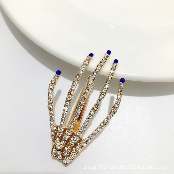 Wholesale Ghost Claw Skull Hand Claw Hairpin Super Flash Rhinestone Hair Accessories Duckbill Clip Bangs Clip Hand Bone Hairpin  Headwear