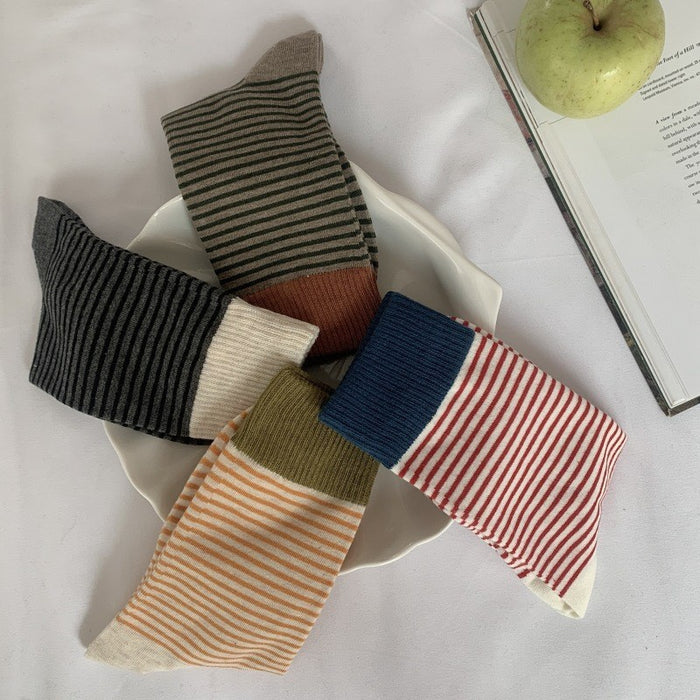 Wholesale Striped socks, mid length socks, casual long tube pile socks