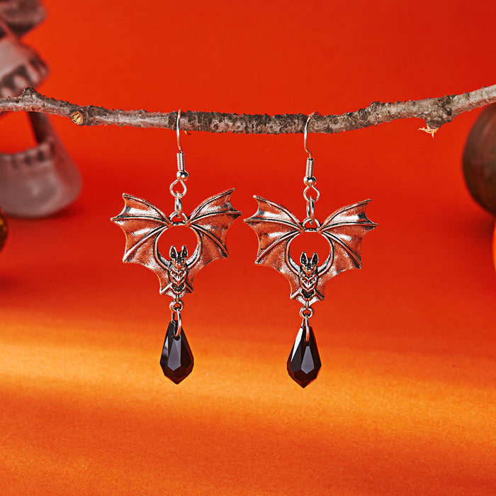 Wholesale Halloween Series Earrings Dark Gothic Design Bat Crystal Pendant Earrings