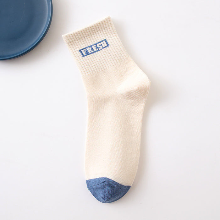 Wholesale Letter socks, short socks, simple stripes, niche design, mid tube sports men's socks, college style
