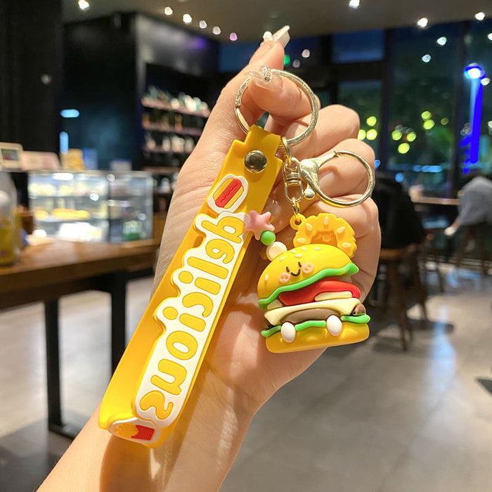 Wholesale Simulated Food Pizza Hamburger Fries Metal Keychain Bag Charm Gift