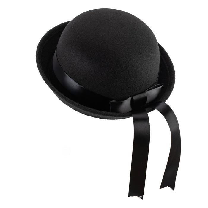 Wholesale Uniform hat, small round hat, versatile round woolen hat, ribbon hat
