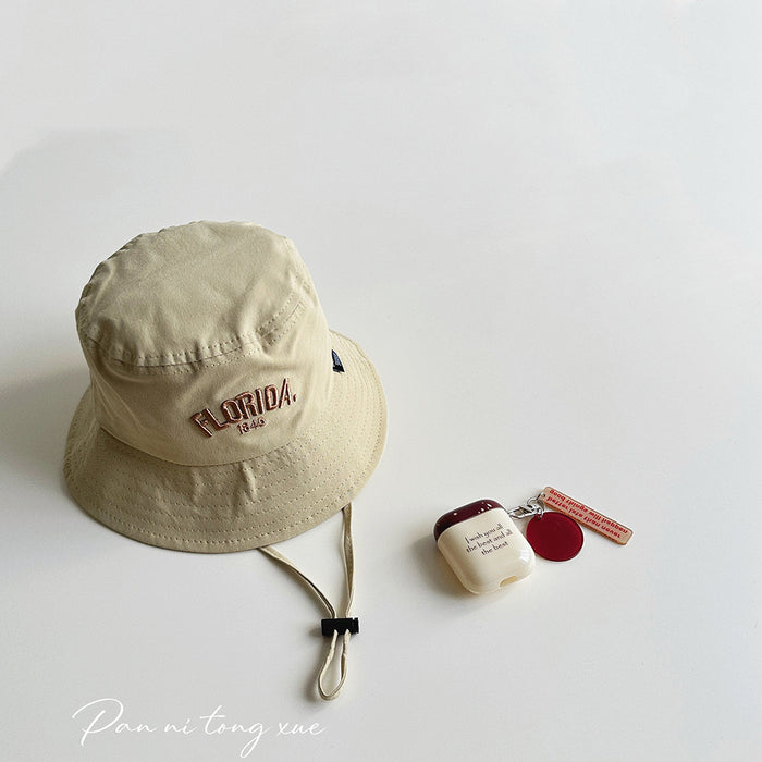 Wholesale Children's big brimmed hat with personalized Western style letters, windproof fisherman hat, sunshade basin hat