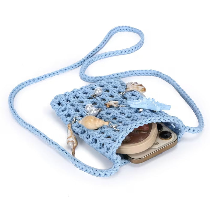 Wholesale Trendy Blue Cotton Rope Woven Small Crossbody Bag