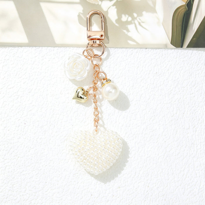 Wholesale Light Luxury Pearl Heart Keychain Metal Pendant Car Key Accessory MOQ≥2